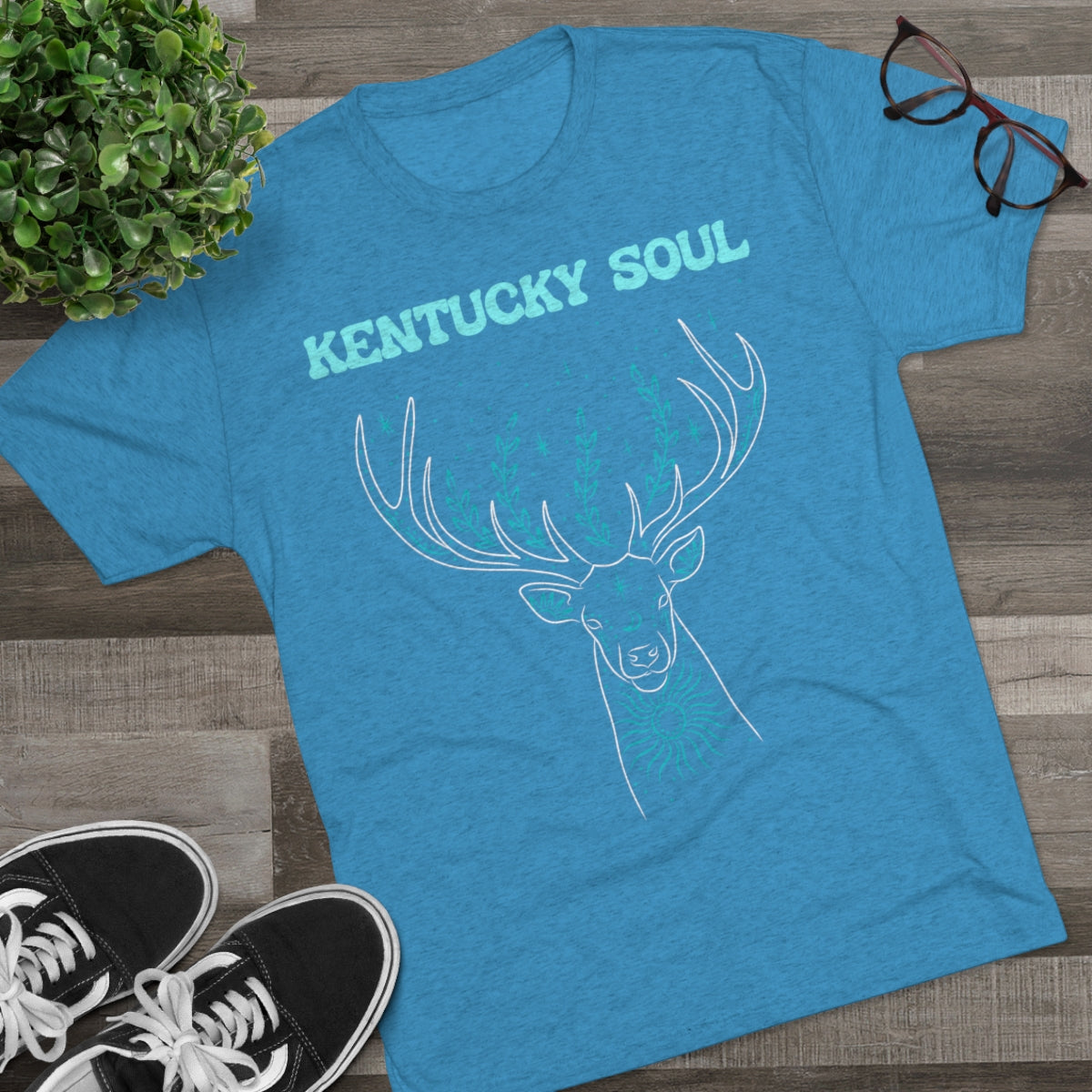Men's Turquoise Deer Tee- Tri Blend