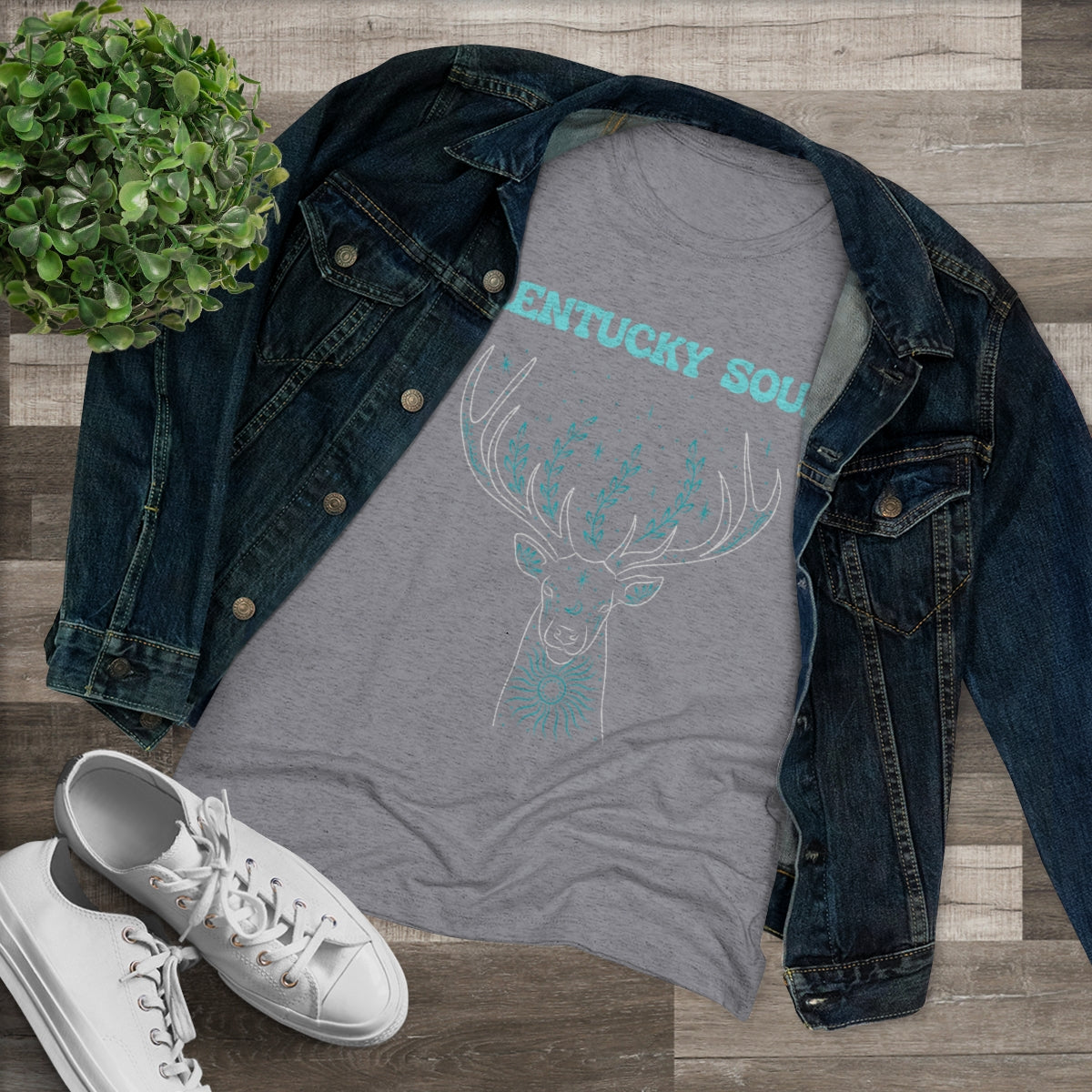 Women's Turquoise Deer Triblend Tee