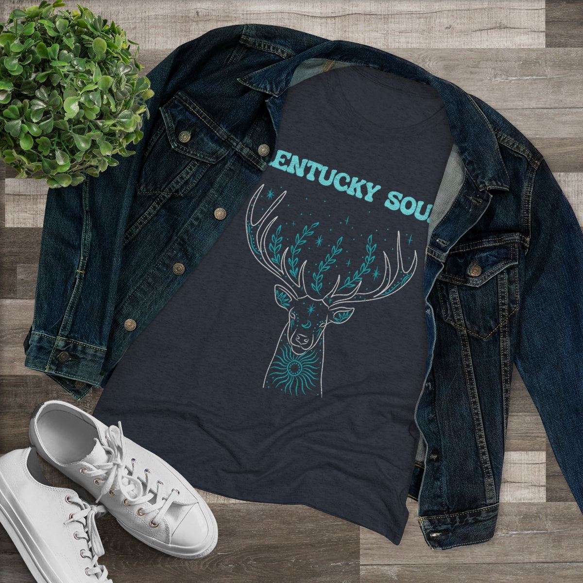 Women's Turquoise Deer Triblend Tee