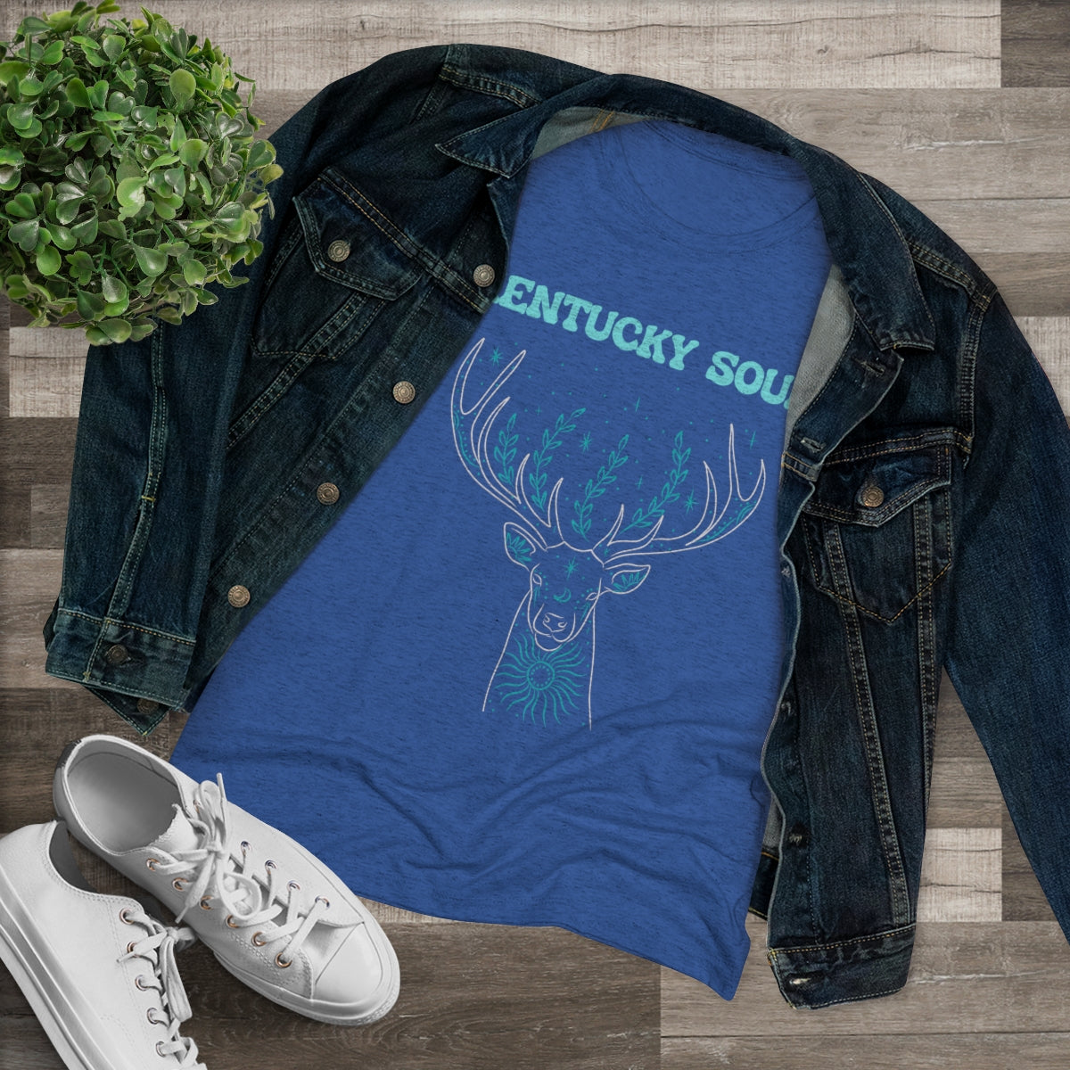 Women's Turquoise Deer Triblend Tee